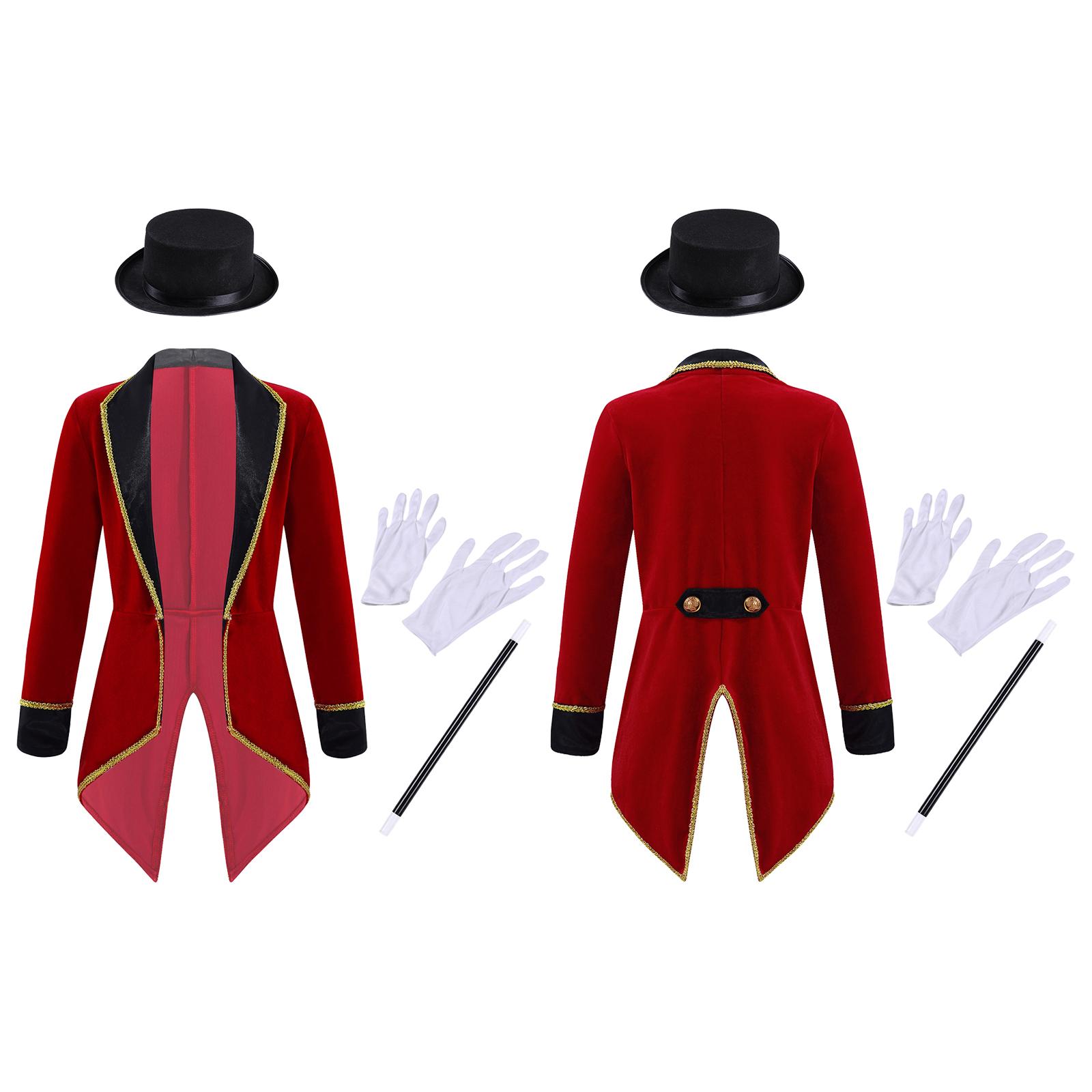 Kinder Halloween Zauberer Frack Kostüm Langarm Zirkus Ringmaster Smoking Jacke Mäntel Junge Mädchen Karneval Party Ausgefallenes Outfit 3-4 Years bordeaux
