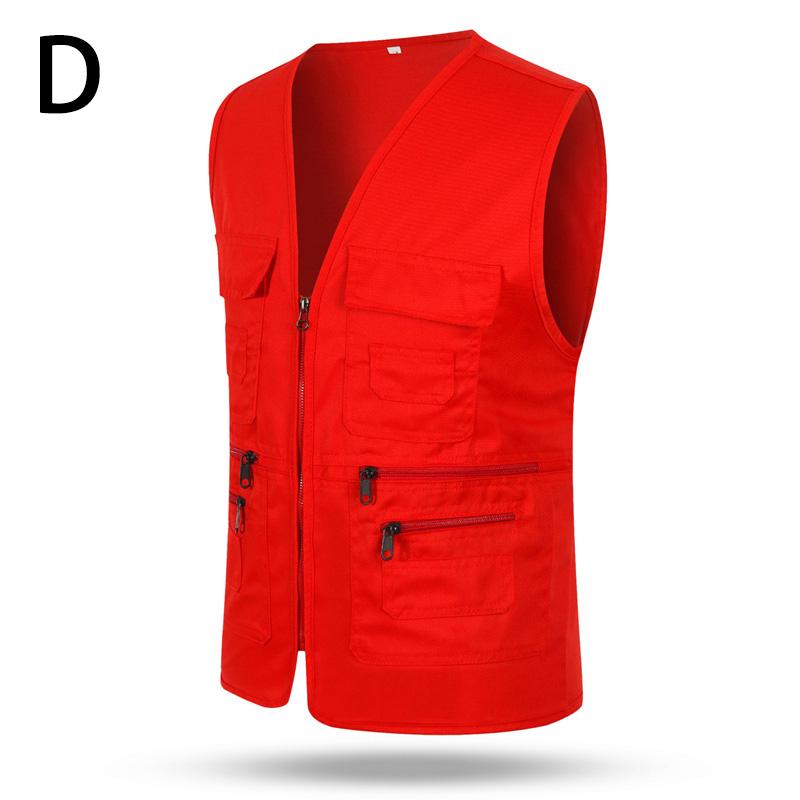 Männer Ärmellose Weste Top Casual Multi-Tasche Lose Jacke Mantel Outdoor Angeln Fotografieren Kameramann Weste XL rot