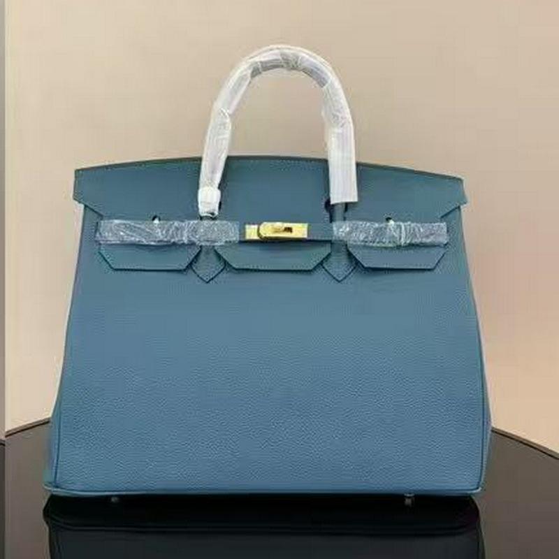 ML2024 Neue Top Layer Rindsleder 40cm Platin Tasche Große Tasche Handtasche Echtes Leder Damen Tasche 40x20x31cm hellblaue