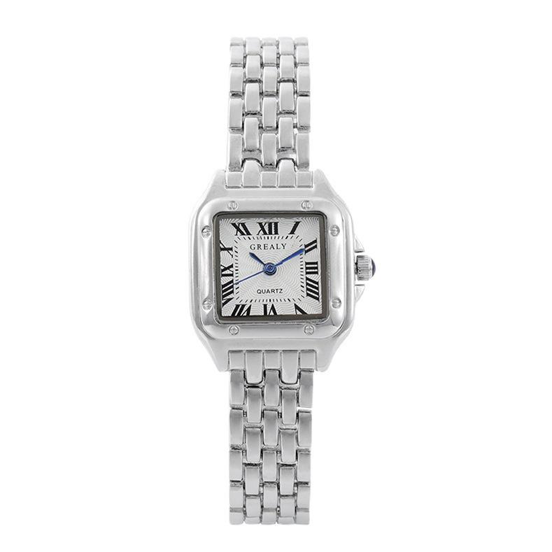 Lässige Wasserdichte Uhr Mode Legierungsstahlband Diamantarmband Römisch Damen Quarz Uhr silber