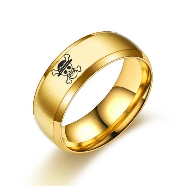 Neuer One Piece Ring Anime Edelstahlringe für Männer Strohhut Luffy Piraten Herrenringe Bague Heren Ghibli Ringe 6 gold