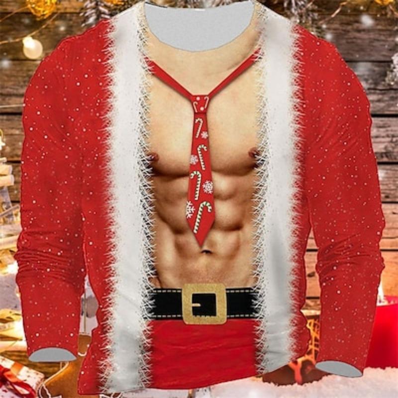 Herren T-Shirt Weihnachtsmann Grafikdrucke Rundhalsausschnitt 3D-Druck Outdoor Weihnachten Langarmdruck Kleidung Bekleidung Designer Basic Casual XL