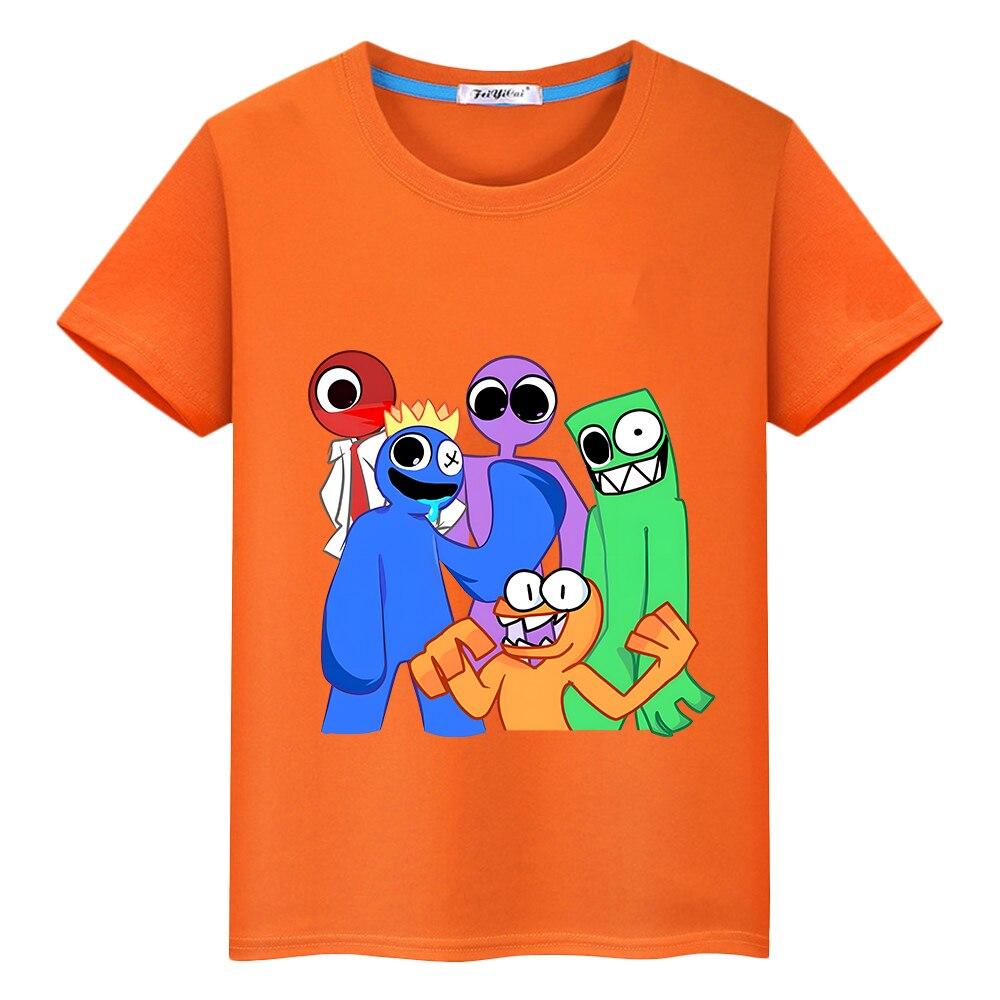 Regenbogen Freunde Kinder T-shirt 100 % Baumwolle kurze Tops Anime Print T-Shirts Jungen Mädchen Kleidung Sommer Casual Kawaii Kinder Kleidung 140 orange
