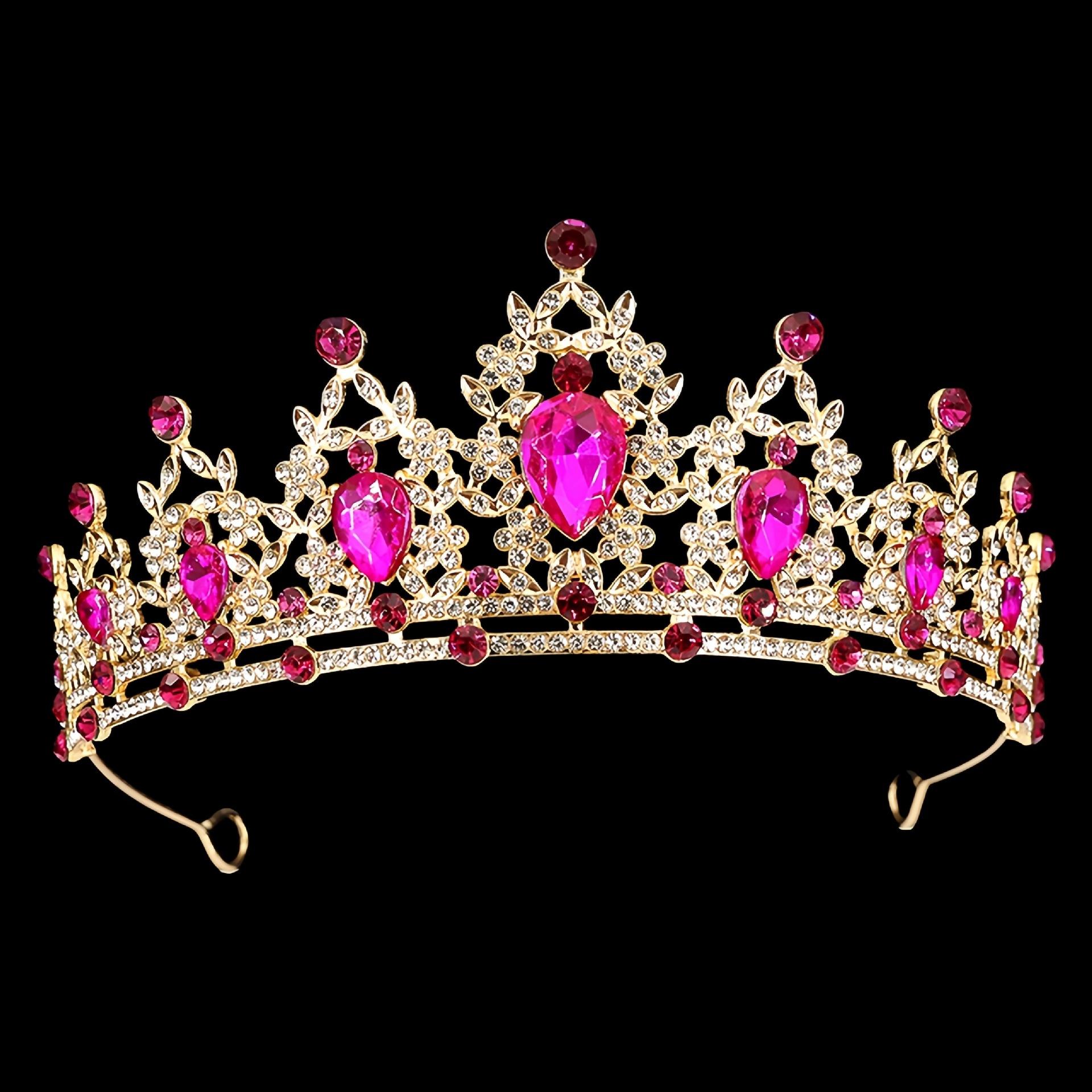 Brautkrone Buntes Strass-Haarband Barocke Legierungskrone Hochzeitskleid und Abendkleid Zubehör Haarschmuck Bunte Diamanten beige