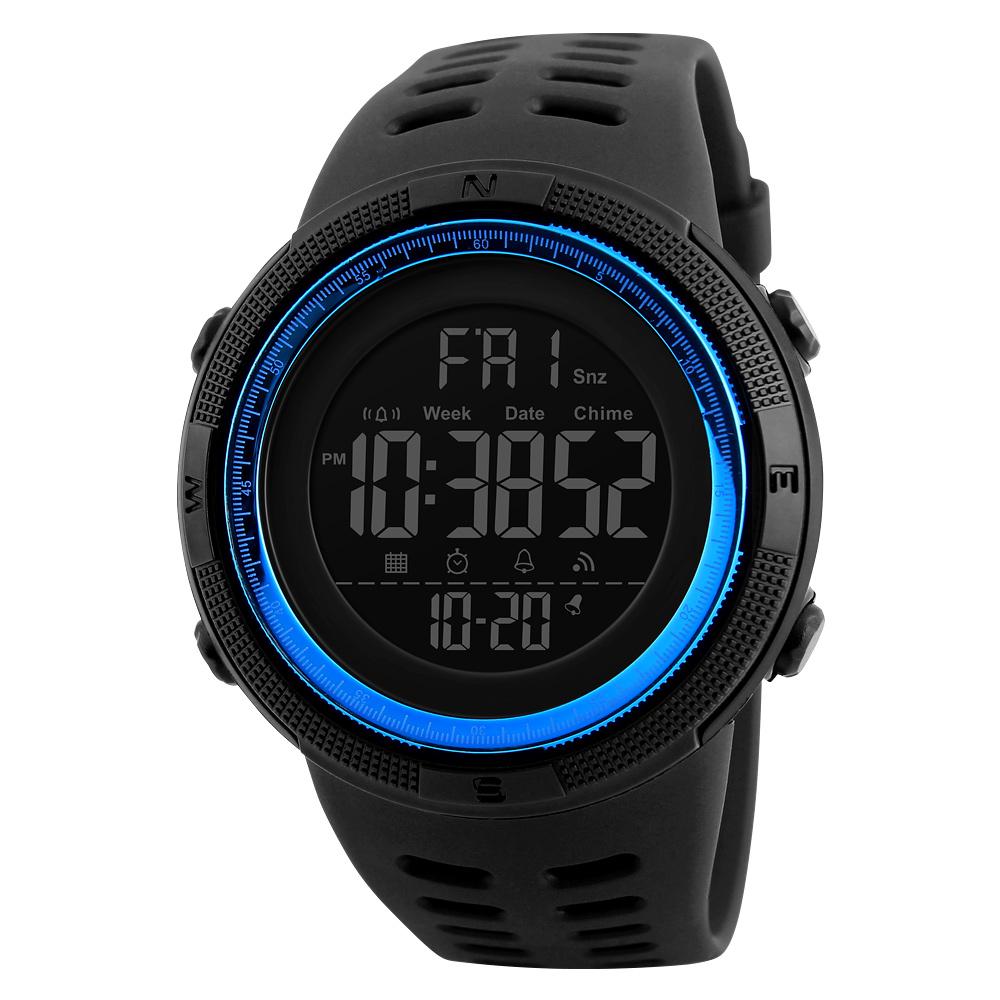 SKMEI Herren-Sportuhren, Countdown-Doppelzeituhr, Alarm, Chronograph, digitale Armbanduhren, 50 m schwarz/blau