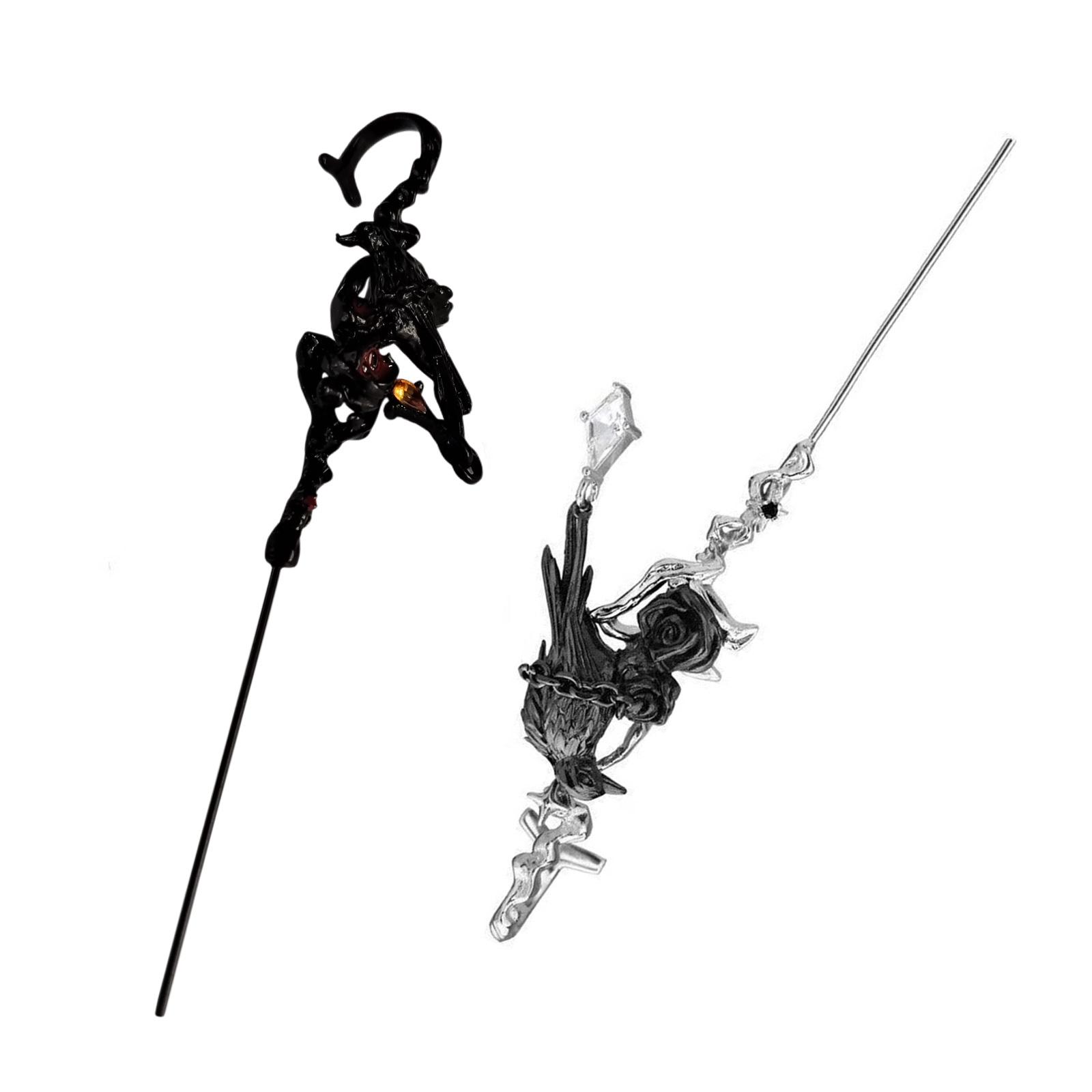 Gothic Dark Aesthetic Animal Piercing Ohrring Rose und Black Crow Stick Clip Ohrring Legierung Ohrstecker für den Alltag bunt