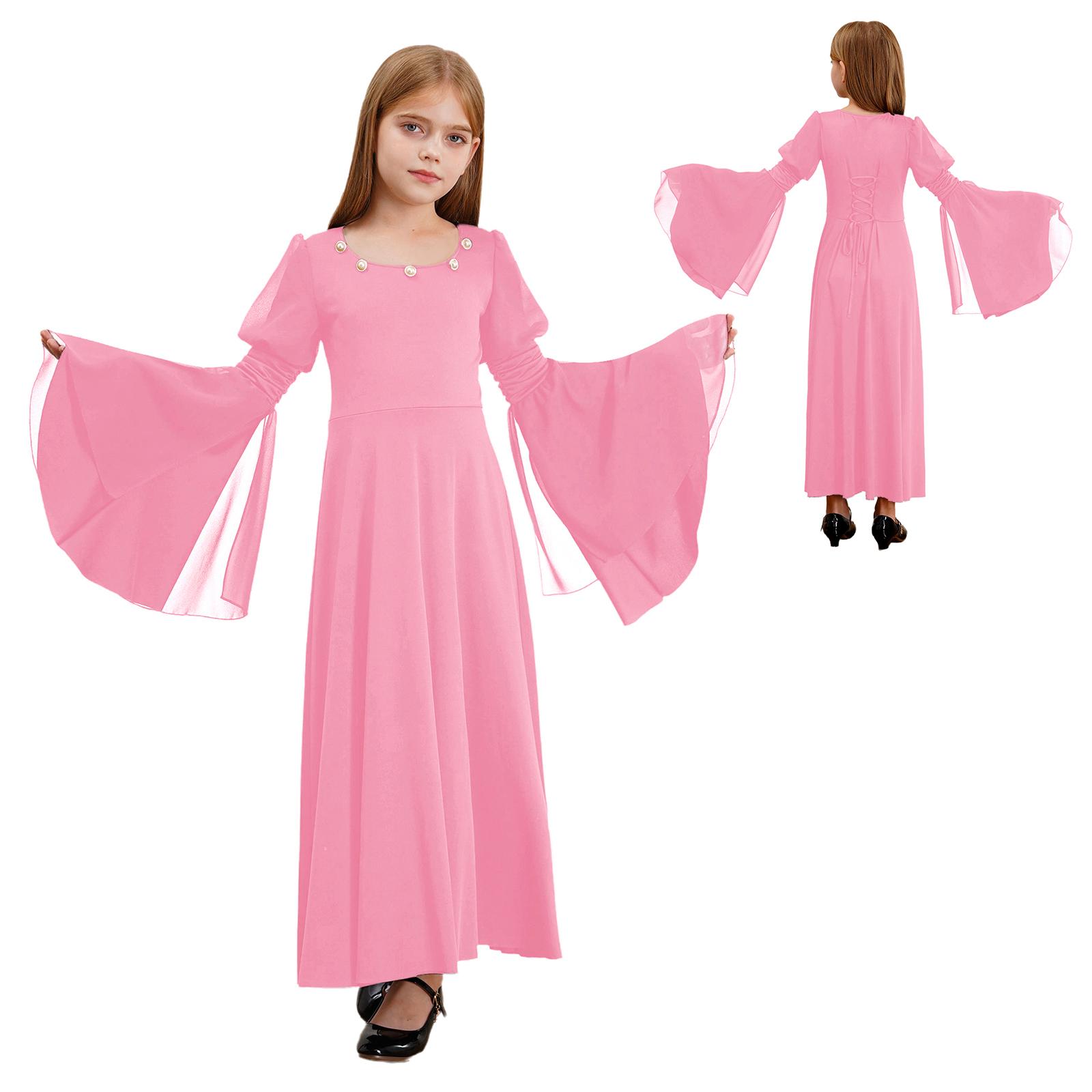 Kinder Halloween Kostüm Fee Kostüm Gothic Prinzessin Langes Kleid Mädchen Renaissance Kleid Mittelalter Kostüm Abendkleid Retro Fee Kleid Vintage 13-14 Years rosa