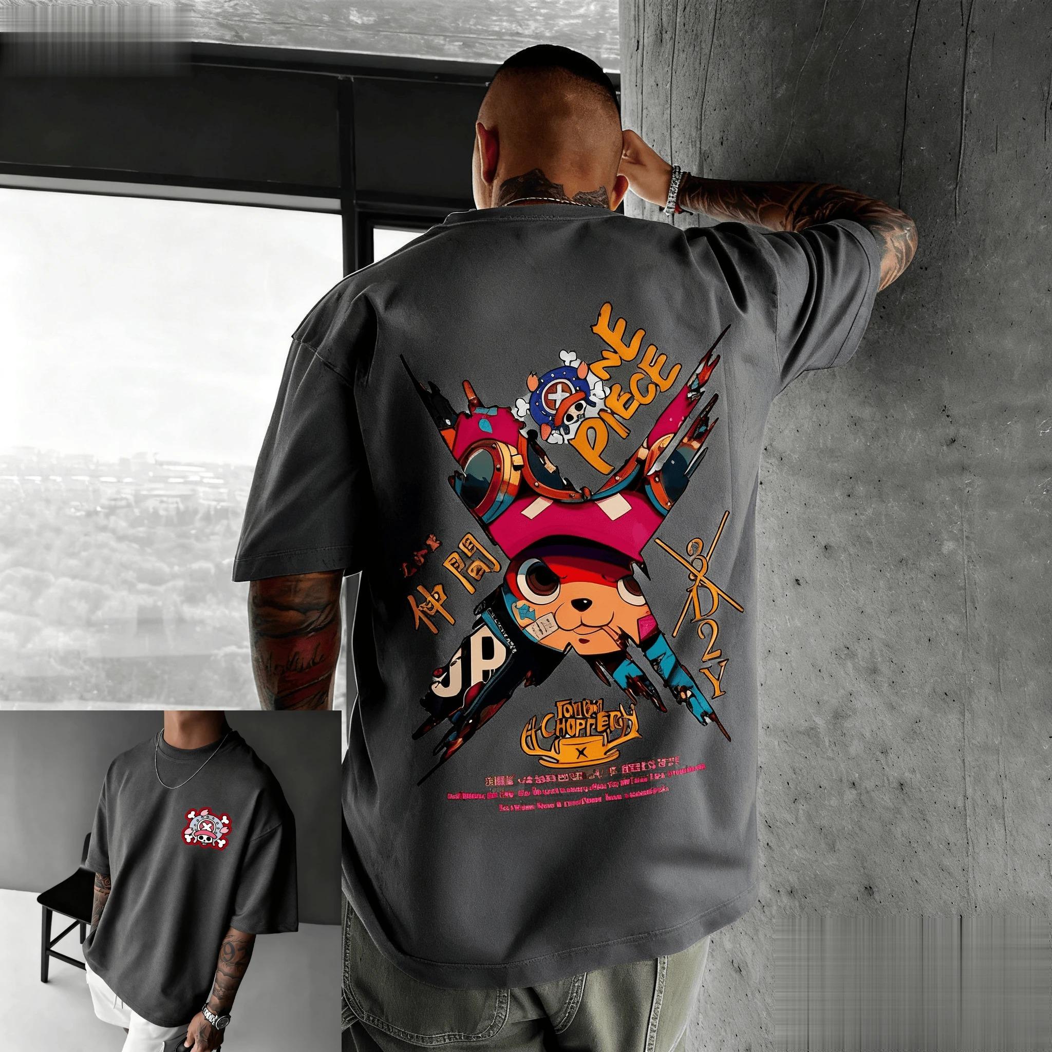 Neues One Piece Chopper Anime T-Shirt Herren Damen Baumwolle Kurzarm Tee Sommer Cartoon Grafik Streetwear Lässiges Top Oversized Y2k S schwarz