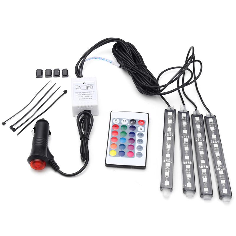 4 stücke Auto RGB LED Streifen Licht LED Streifen Lichter Farben Auto Styling Dekorative Atmosphäre Lampen Auto Innen Licht mit Fernbedienung 12 V bunt