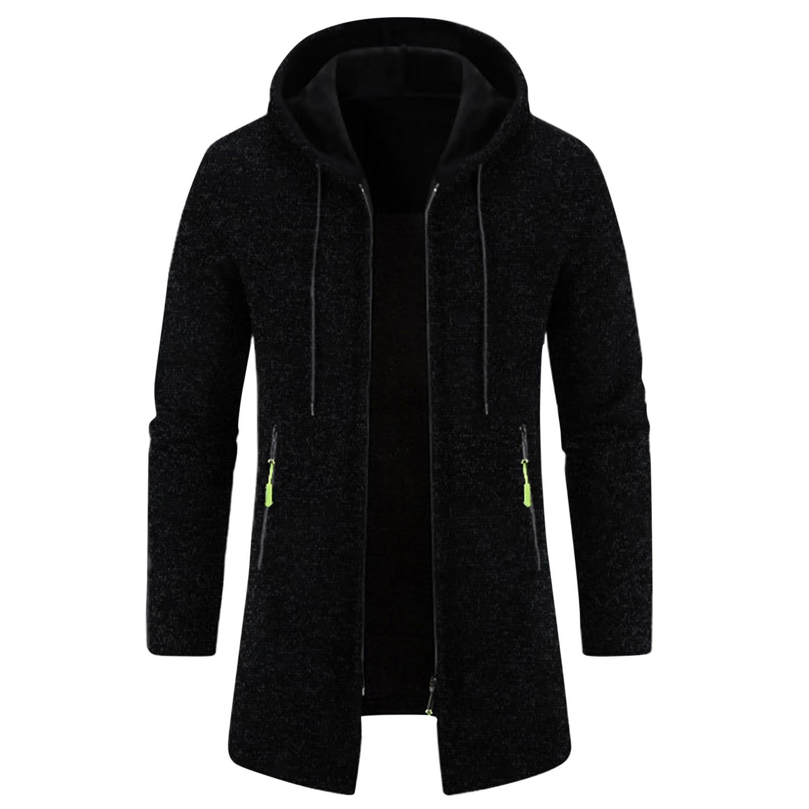 Herren Frühling Kapuzenpullover Mittellang Dünn Samt Lose Große Größe Pullover Jacke Strickjacke Top Jacke M schwarz