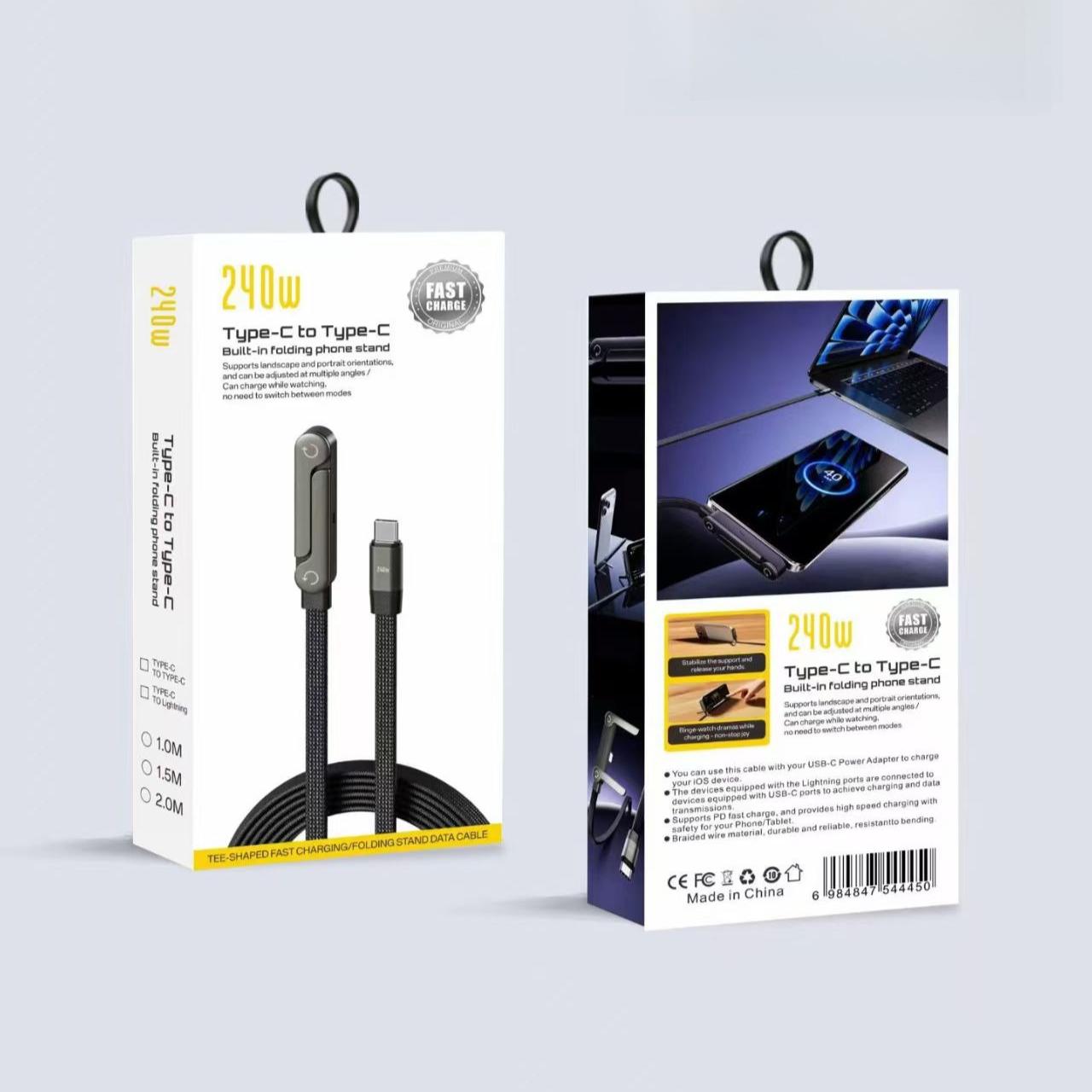 240W Fast Charging Phone Holder Data Fast Charging Cable Phone Tablet Built in Foldable KickStand Holder 2-in-1 Type-C To C 1.5m&Type-C to Type-C schwarz