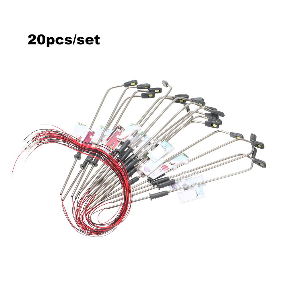 20 Stück Weiß Modell Straßenlaternen Layout Laternenpfahl Eisenbahn Zug Garten Spielplatz Landschaft Led Lampe warm white & scale 1