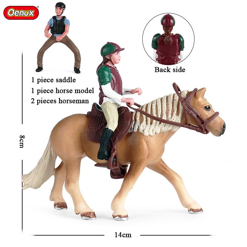 Oenux Bauernhof Pferderennen Modell Actionfiguren DIY Reitsport Reiter Tiere Figur Niedlich Bildung Sammlung Kinderspielzeug Geschenk