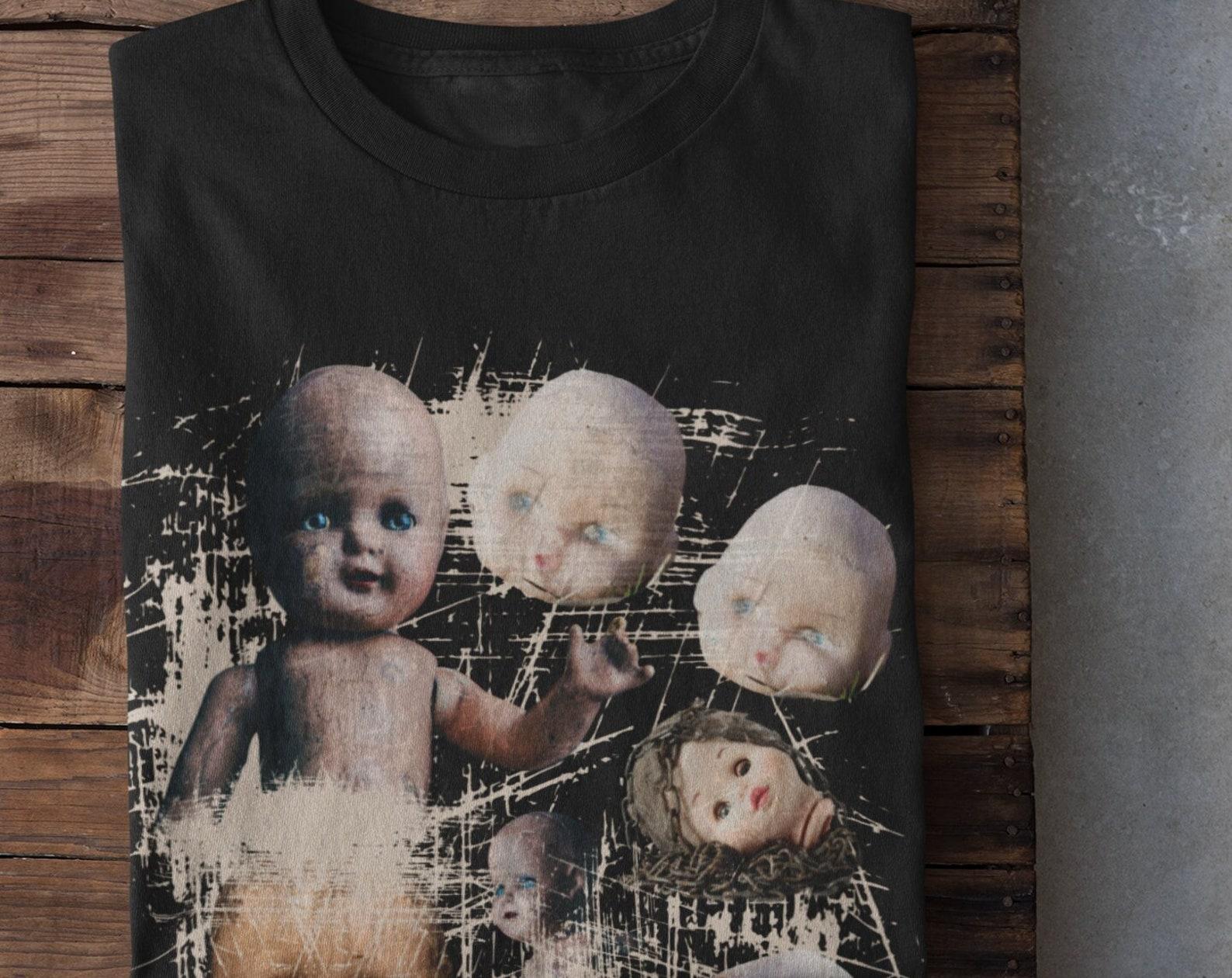 Gruseliges Vintage-Puppenkopf-Shirt, Halloween jeden Tag, Alternative Kleidung, Seltsame Einzigartige Geschenke, Weirdcore Kunst-T-Shirt, Pastell-Goth-Kleidung, Horror-Oberteil 3XL