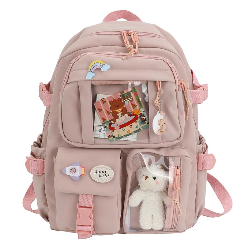 Leinwand Schulranzen für Teenager Mädchen Jungen Rucksack Frauen Laptop Rucksack Schule Taschen für Jungen Reise With Accessories rosa