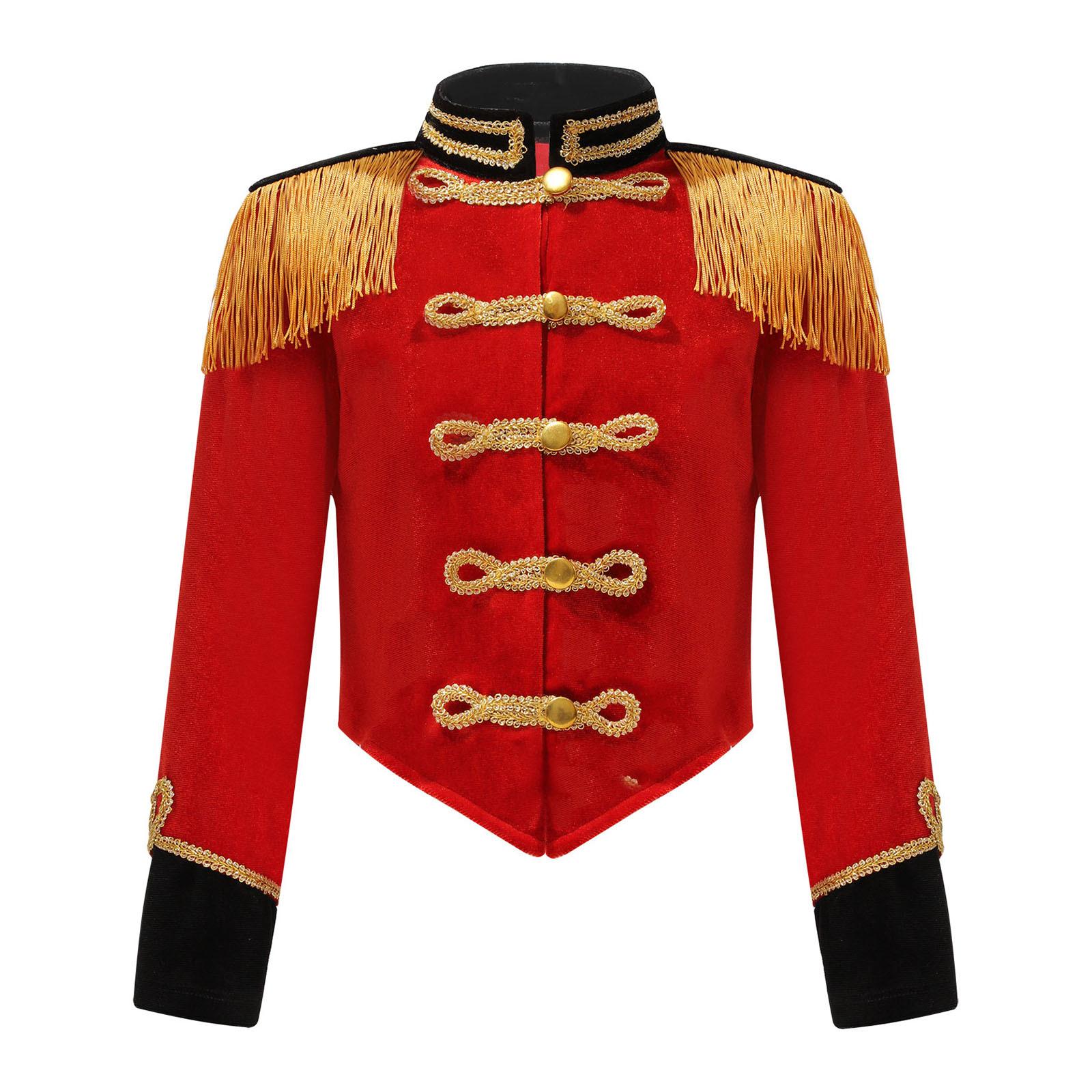 Kinder Mädchen Jungen Tambourmajor Kostüm Blaskapelle Uniform Rädelsführer Schlagzeuger Halloween Cosplay Leistung Prinz Kostüm 15-16 Years rot