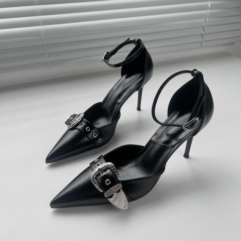 Punk Goth Metall Schnalle High Heels Sandalen Frauen Sommer Spitz Silber Party Schuhe Frau Koreanischen Stil Dünne Heels Sandalen 40 schwarz