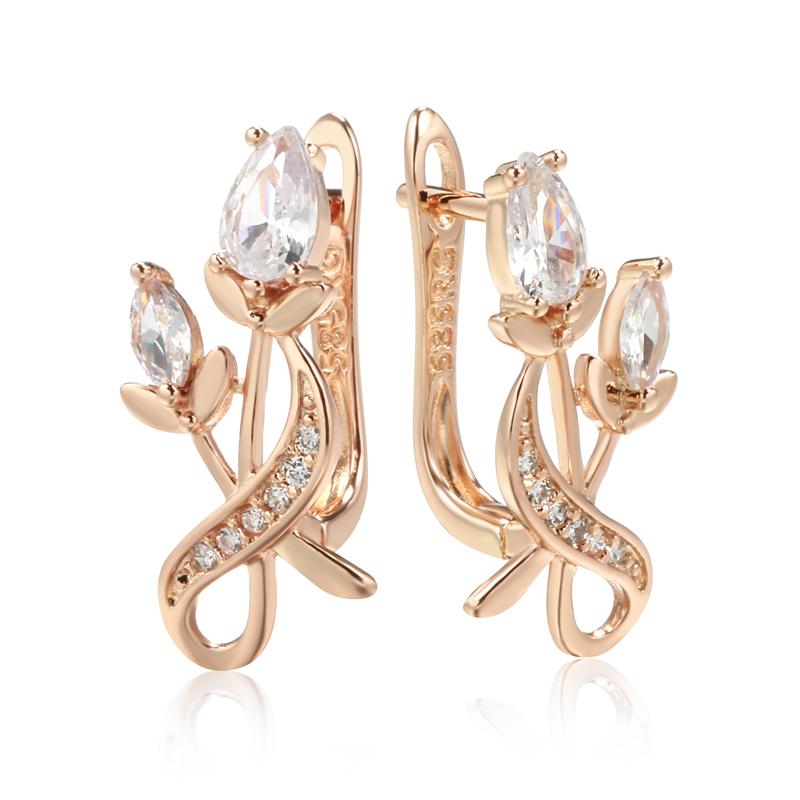 Elegante Rose Blume Tropfen Ohrringe Für Frauen Gold Farbe Braut Hochzeit Edlen Schmuck Luxus Ohrring Geschenke gold/weiß