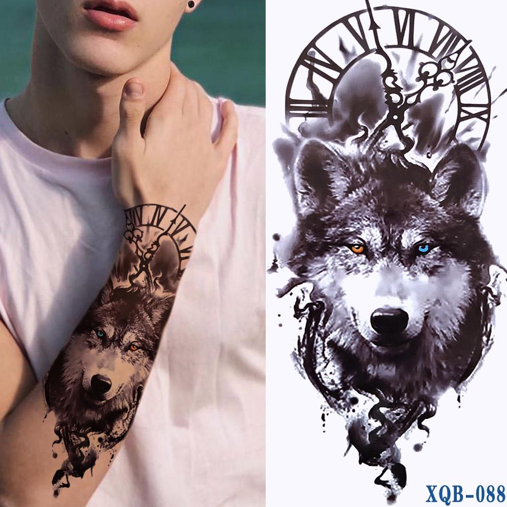 1 STÜCK 210*114 Mm Schwarzwald Tattoo Aufkleber für Männer Frauen Kinder Tiger Wolf Tod Schädel Temporäre Tattoo Gefälschte Henna Skelett König Tier Tatoo XQB-088