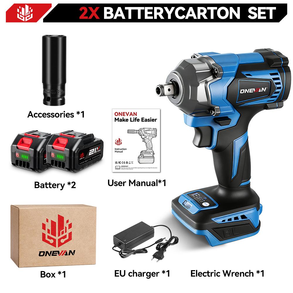 ONEVAN Bürstenloser Elektrischer Schlagschrauber 3 Funktionen 1/2 Zoll Akku-Schrauber Elektrischer Bohrer für Makita 18V Akku 2 Battery Set