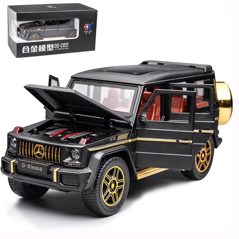 1/24 Benz G63 AMG Modellauto, Spielzeugauto zum Zurückziehen aus Zinklegierung mit Sound und Licht für Kinder als Geschenk für Jungen und Mädchen 22*8.5*9.5cm schwarz