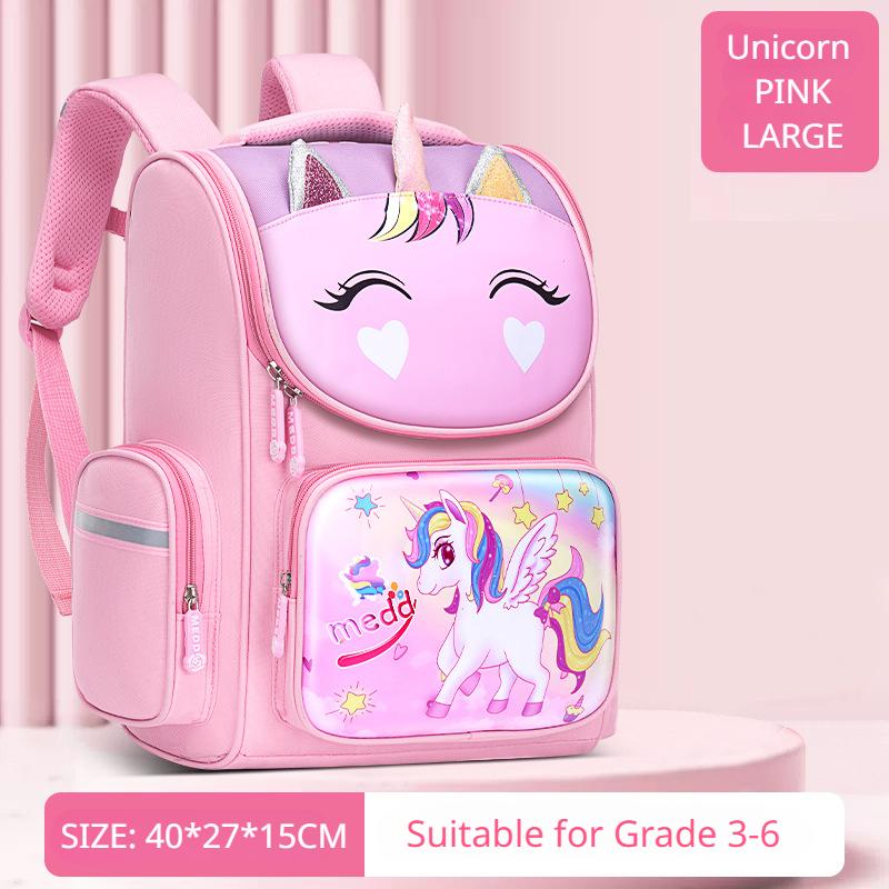 Niedlicher Einhorn-Cartoon-Rucksack, Grundschüler, Belastungsreduzierung, Wirbelsäulenschutz, Schultaschen für Mädchen, Prinzessinnen-Platzbeutel, Klasse 1, 3, 6 Large size