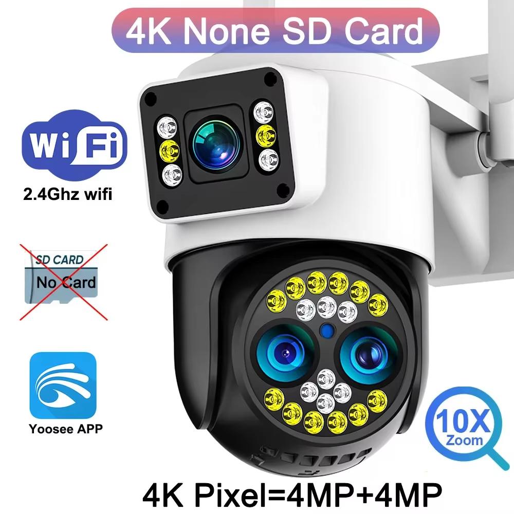 4K 8MP IP Kamera WiFi Außen Wasserdicht 10x Zoom 4G Drahtlose Kamera Yoosee Triple-Objektiv Dual-Bildschirm Stimme Farb-Nachtsicht CCTV Wifi Camera