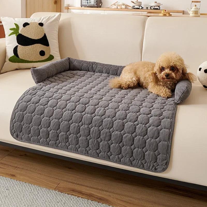 Verdickter Cord Haustier Hund Katze Bett Decke Matte mit Nackenkissen Weiches Hundebett Kissen Beruhigendes Nest Couch Sofa Bett für Zuhause Auto Outdoor 75x75cm