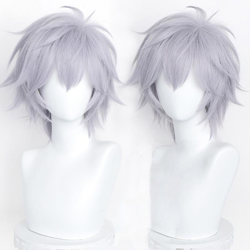 Kaworu Nagisa Cosplay Perücke Anime Eva Kurz Lila Silber Grau Hitzebeständiges Synthetisches Haar Halloween Perücken white