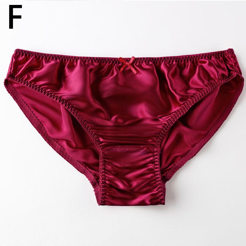 Damenunterwäsche aus Maulbeerseide, kleine Schleife, einfarbig, Dreiecksunterwäsche aus Seide, weiche und hochwertige Damenunterwäsche im minimalistischen Stil L weinrot/rot