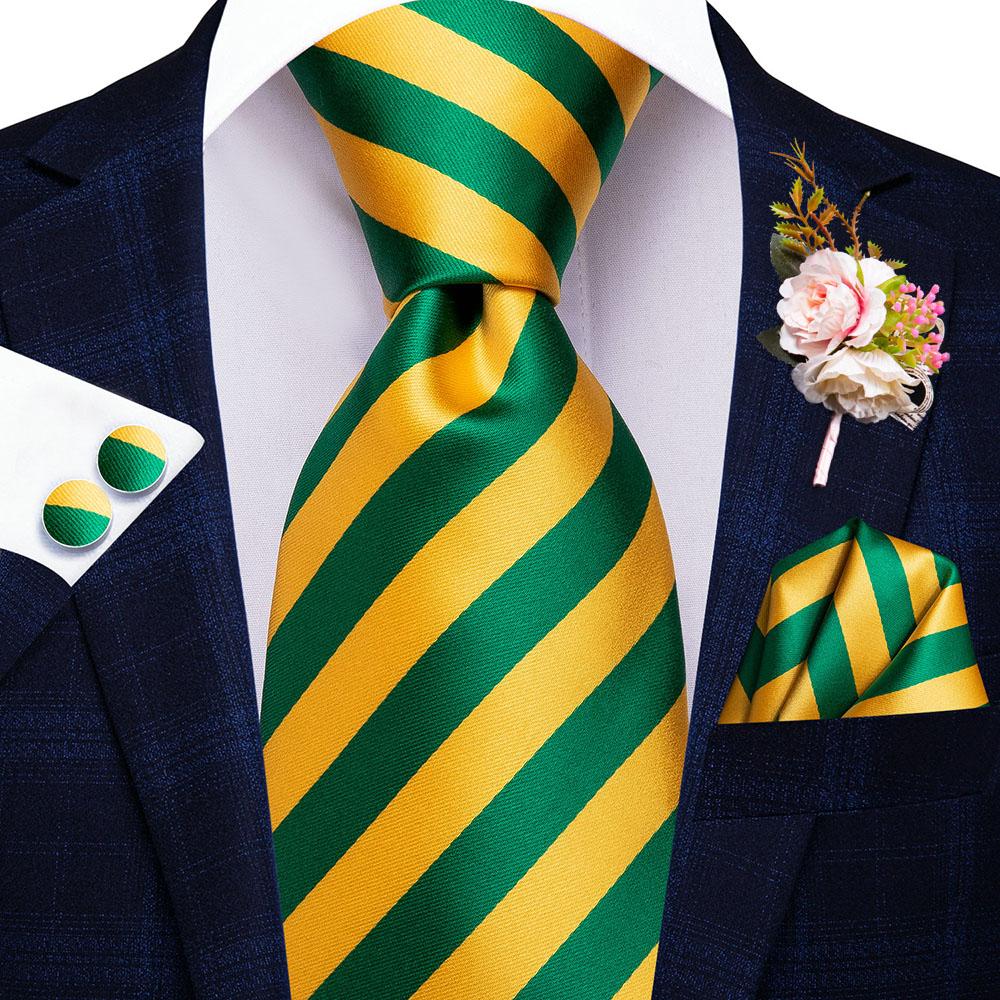 Hi-Tie Seidenkrawatte Bräutigam Anzug Corsage Krawatte Einstecktuch Manschettenknöpfe Set für Hochzeit N-3370