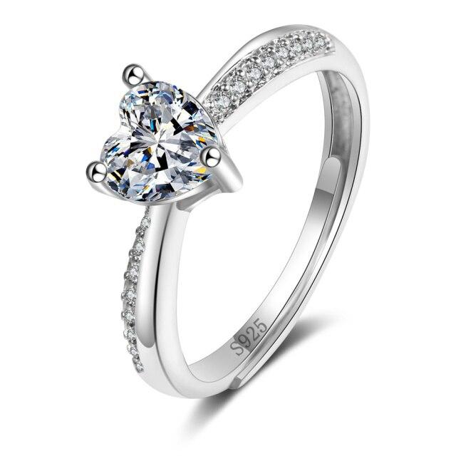 Neuer Pfirsich-Herz-Moissanit-Ring für Damen S925 Silberschmuck Mikroeingefasste Diamanten Verstellbare Liebesschmuckringe Jubiläum Geburtstagsgeschenk white