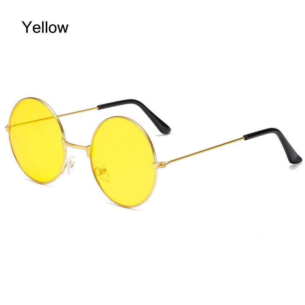 Retro Hippie Disco Damen Herren Runde Sonnenbrille Kreis Brille Metall Sonnenbrille Brillen gelb