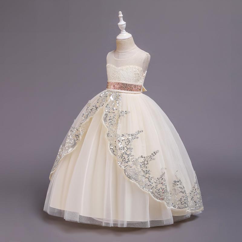 Pailletten Prinzessin Kleid Hochzeitskleid Mädchen zeigen lange Leistung pompöse Gaze Blume Kinder Hochzeitskleid 150cm champagner