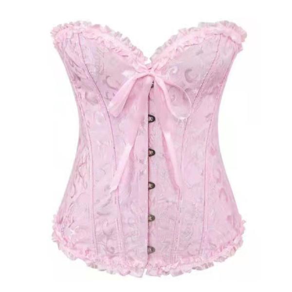 Korsett Bustier Mieder Damen Plus Size Satin Überbrust besticktes G-String Tops Korsett XXXXL rosa