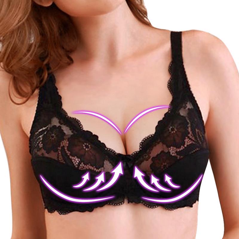 Mode Weibliche Plus Größe Bhs Frauen Sexy Spitze Push-Up Bh Einfarbig Bogen Bhs Unterwäsche Anpassung Hohl Sammeln Bügel bh 46/105D schwarz