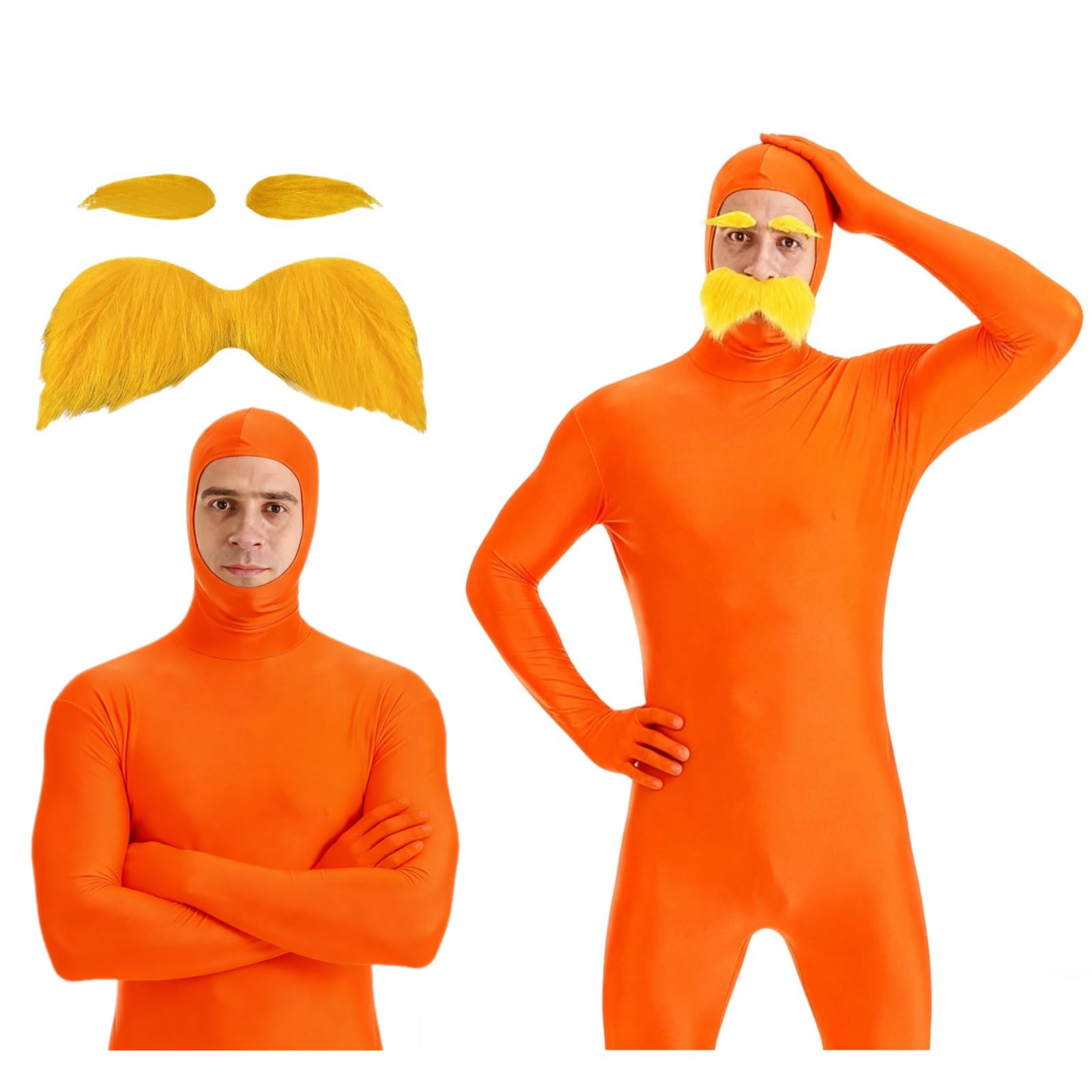 Oranges Kostüm, Unisex Oranger Ganzkörperanzug Mit Falschem Schnurrbart Und Augenbrauen, Ideal Für Party, Karneval, Halloween XXXL orange