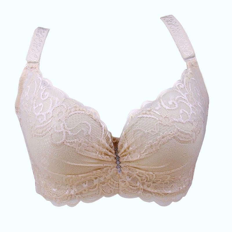 Dame Spitzen-BH Dessous Unterwäsche Push-Up gepolsterte Bügel Sexy Büstenhalter Push-Up-BHs 85C khaki
