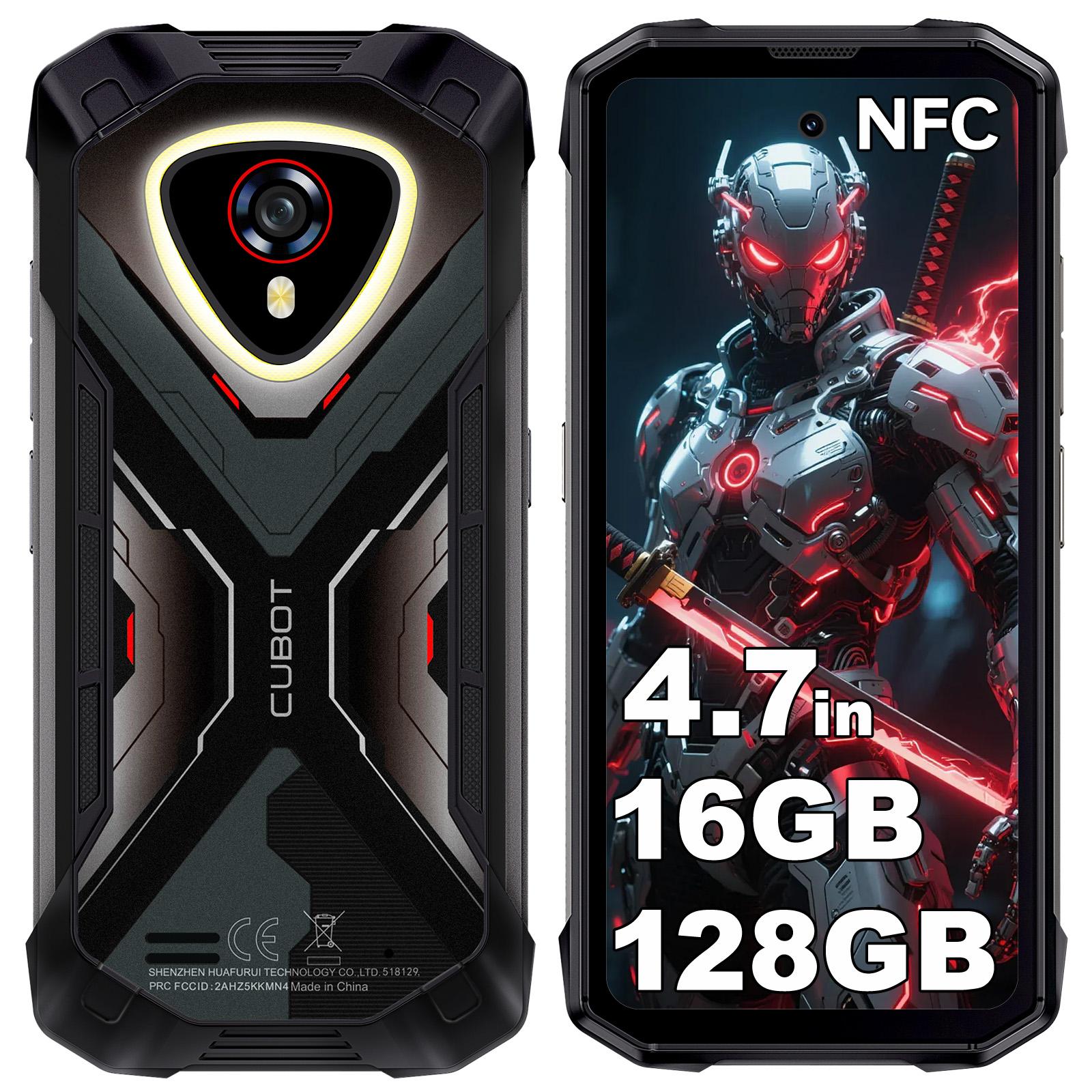 CUBOT Kingkong Mini 4 Android 15 Robustes Smartphone 16GB+128GB, 4,7'' Display, Campinglampe, 48MP+16MP, 4700mAh, 4G Dual-SIM/Gesichtserkennung/NFC/IP68/GPS schwarz