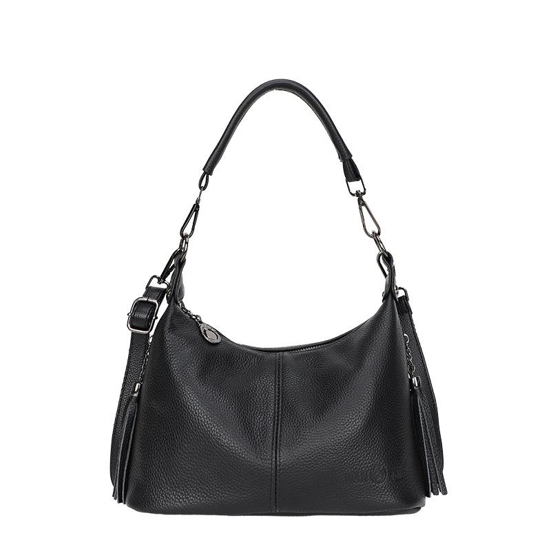 Echtleder Damen Taschen Mode Quaste Damen Handtaschen Umhängetaschen Damen Einfarbig Satchel Große Kapazität black