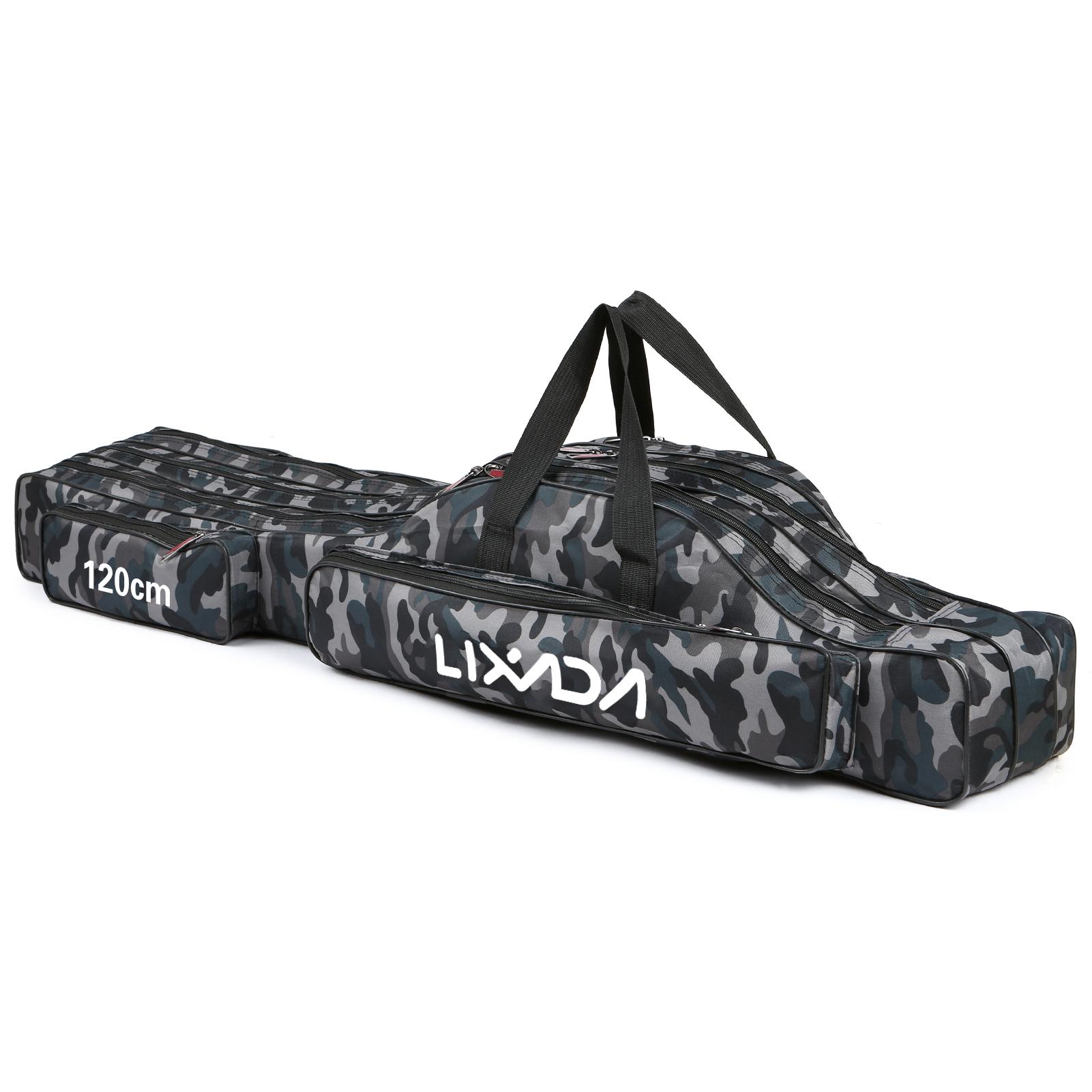 Lixada 3-lagige Angelruten-Tasche, tragbar, zusammenklappbar, Angelruten-Tragetasche, Angelrolle, Tackle-Aufbewahrungstasche 120cm camouflage