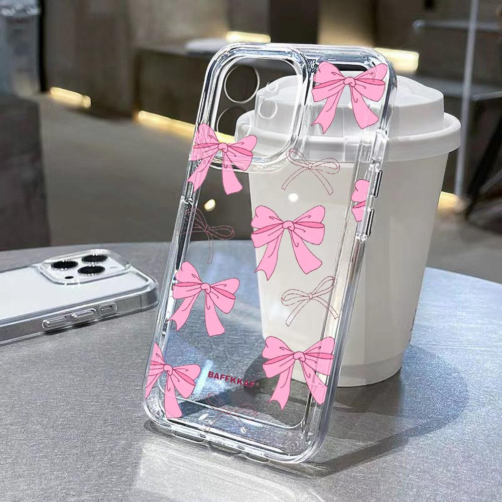 Süße rosa Schleife Handyhülle für iPhone 15 Hülle iPhone 11 13 12 14 16 Pro Max XR XS X 7 8 Plus SE Stoßfeste weiche Bowknot-Hülle For iPhone 12 Pro gray