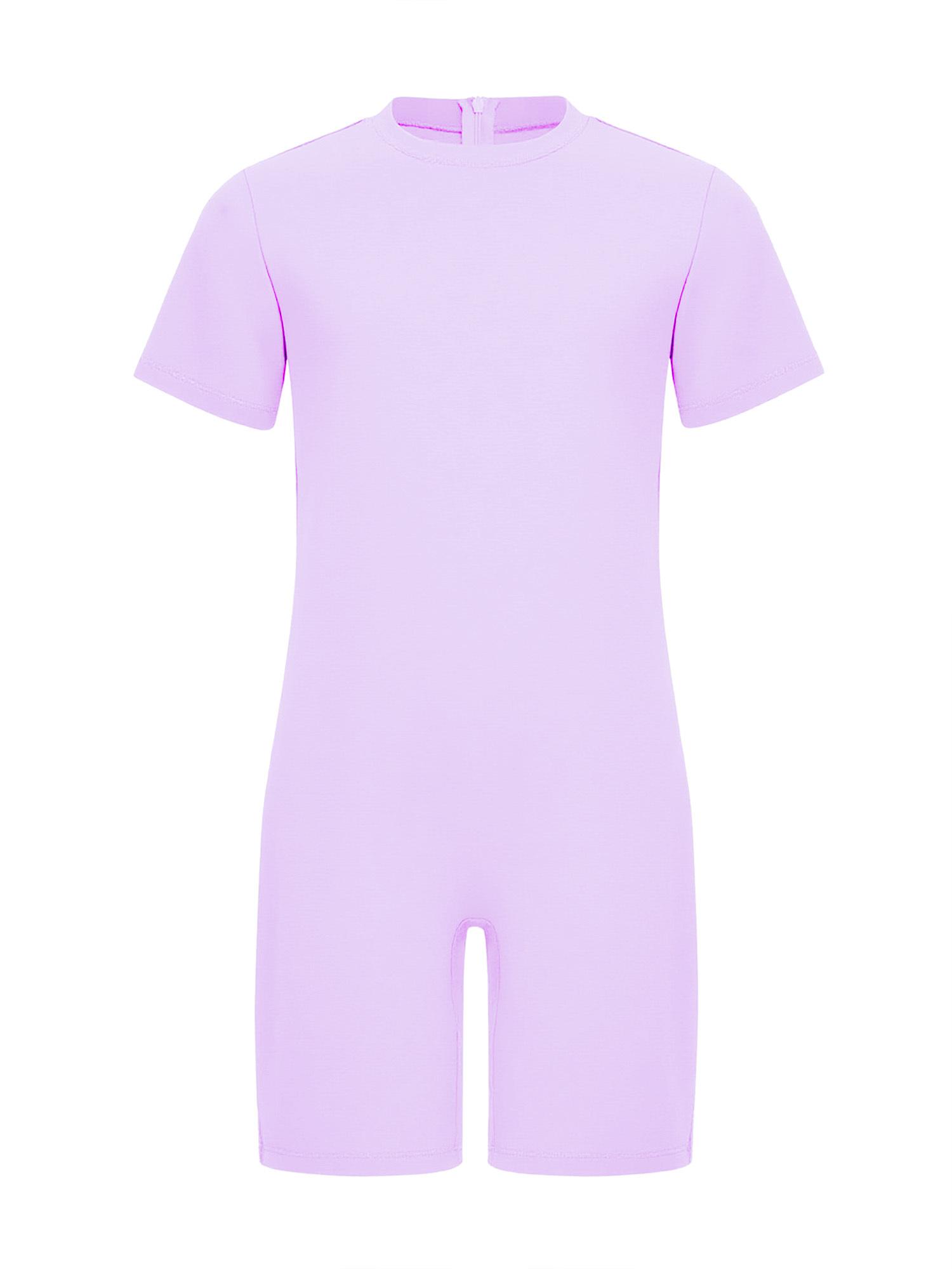 Kinder Spezialbedarf Kleidung Rundhals Kurzarm Jumpsuit Unsichtbarer Reißverschluss hinten Einfarbig Adaptive Kleidung Komfort-Outfit 9-10 Years lavendel