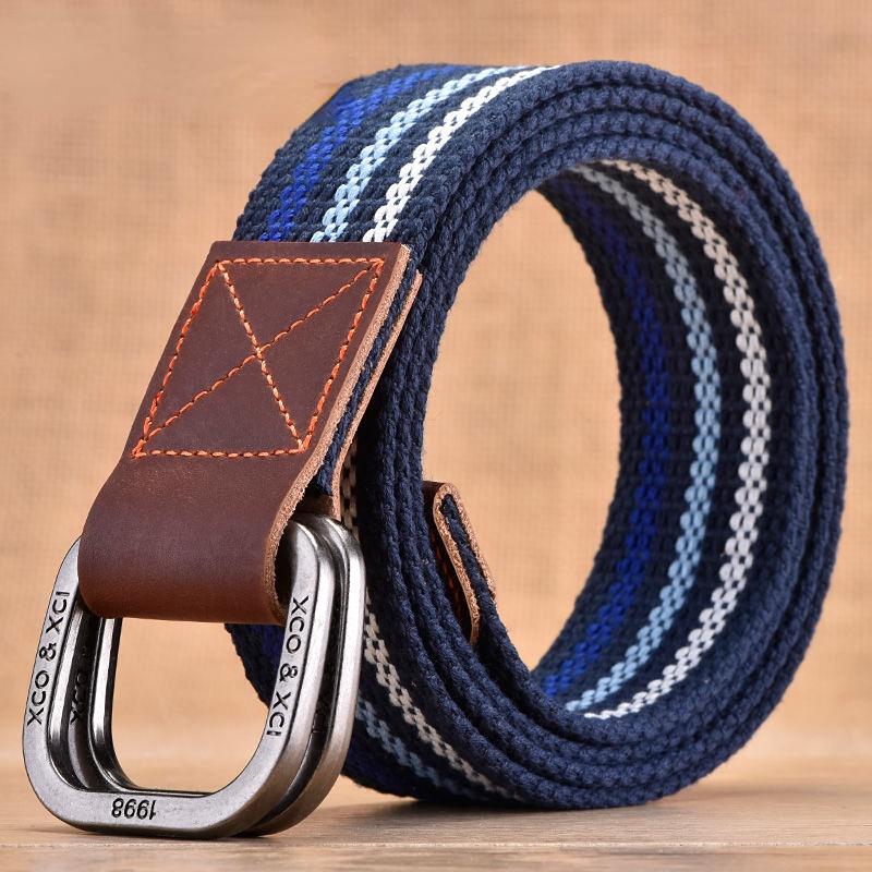 Mode Lässig Männer Canvas Gürtel Doppel Ring Metall Schnalle Bunte Bund Luxus Jeans Gürtel für Frauen Strap Männlich Grau 100cm