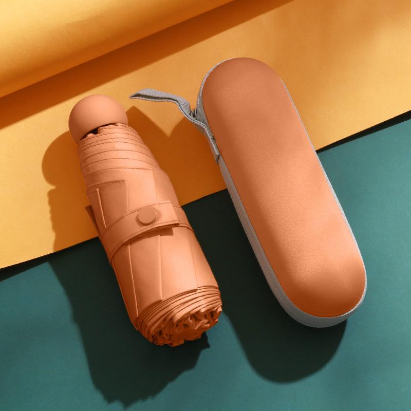 Mini Faltbarer Schirm UV-Schutz Mini Sonnenschirm Doppelte Verwendung Tragbare Box zur Aufbewahrung Sonnenschirm Mini Schirm zwq orange