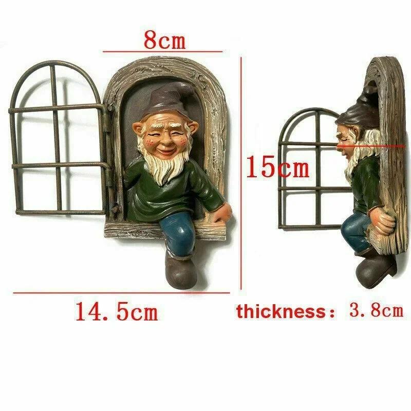 Neue personalisierte Gartenelfenstatue, Hofveranda, kreative Dekoration, frecher Zwerg, Fensteröffnung, Dekoration für Zuhause im Freien B