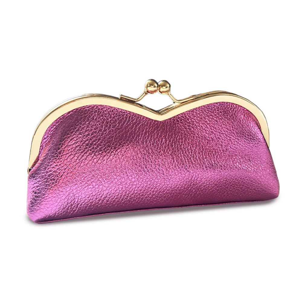 Echtes Leder Brillenetui für Damen Münzbörse Einfache Sonnenbrillen-Aufbewahrungstasche Tragbares Augenbrauenstift-Kosmetik-Organizer-Etui rose rot