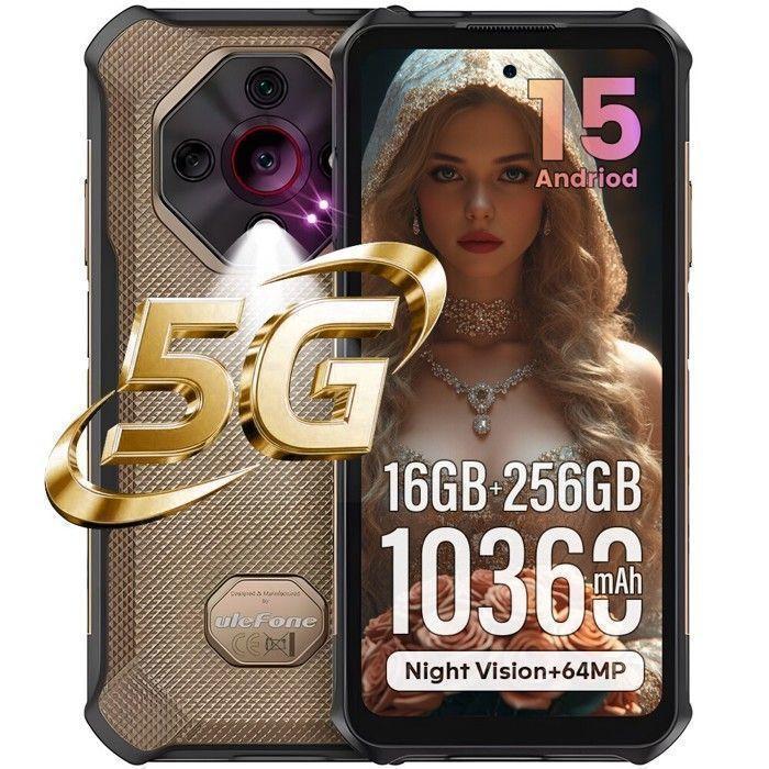 Robustes 5G Smartphone Ulefone Armor X16 Pro 16GB+256GB 6.56 10360mAh Unzerbrechliches Mobiltelefon 64MP Dual-SIM/KI/NFC/GPS Gold