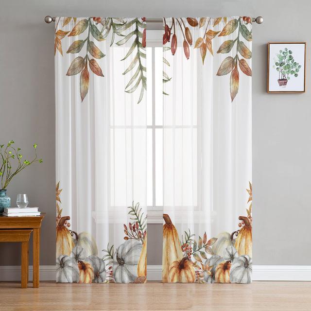 Thanksgiving Herbst Wilde Blumen Voile Vorhänge für Schlafzimmer Tüll Fenster Vorhang für Wohnzimmer Gardinen Jalousien Vorhänge 1 PCS W150XH250cm