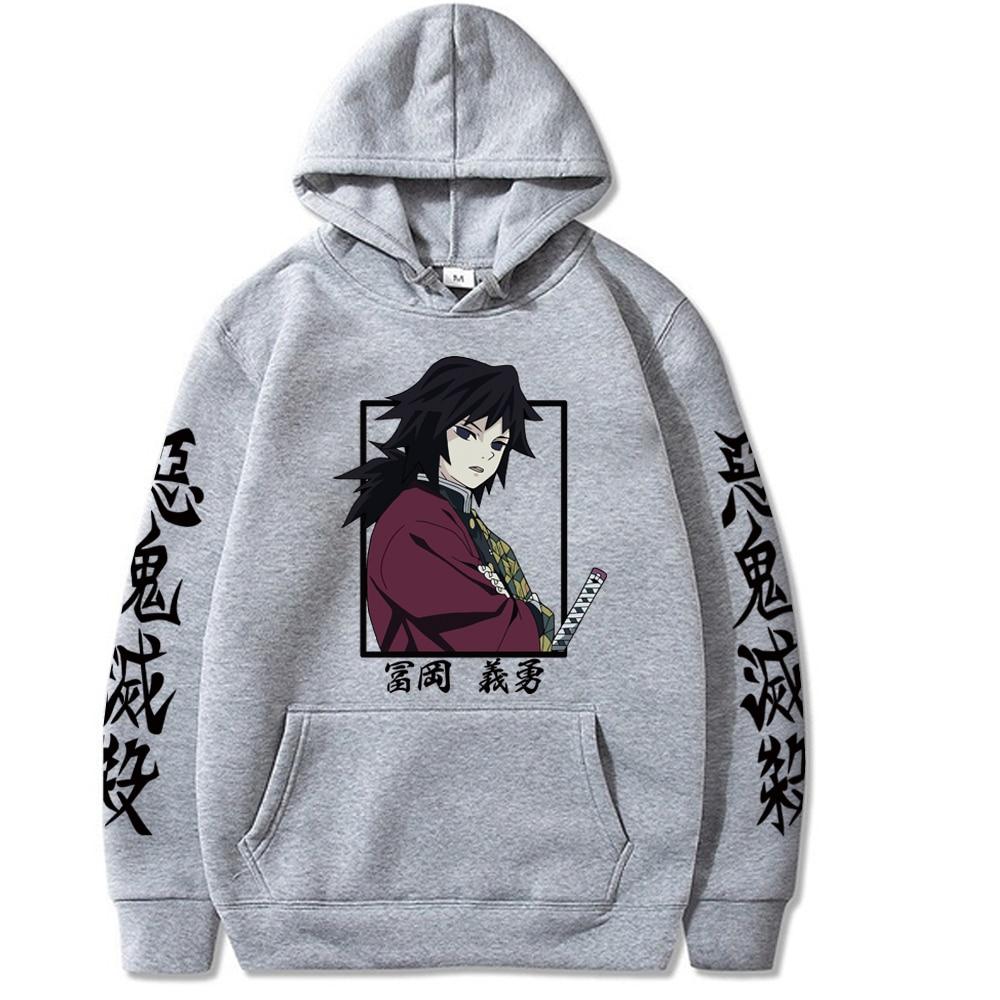 Mann Frau Mode Pullover Tops Anime Demon Slayer Tomioka Giyuu Anime Hoodie Mode Winter Jogging Sweatshirt M graue